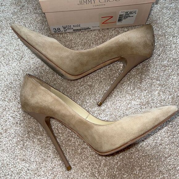 Jimmy Choo Anouk Suede Nude 120mm 38.5 - Picture 6 of 12